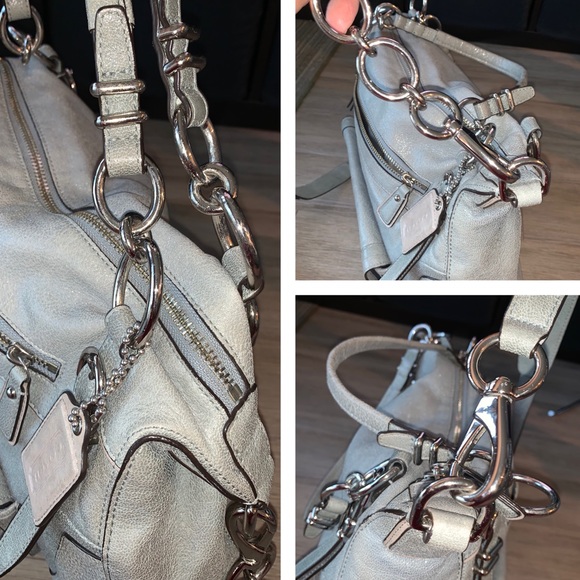 Coach Slate Gray Shimmer Leather Satchel Crossbody Bag - Picture 11 of 15